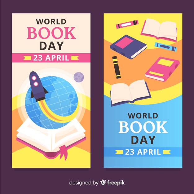 Flat world book day banners