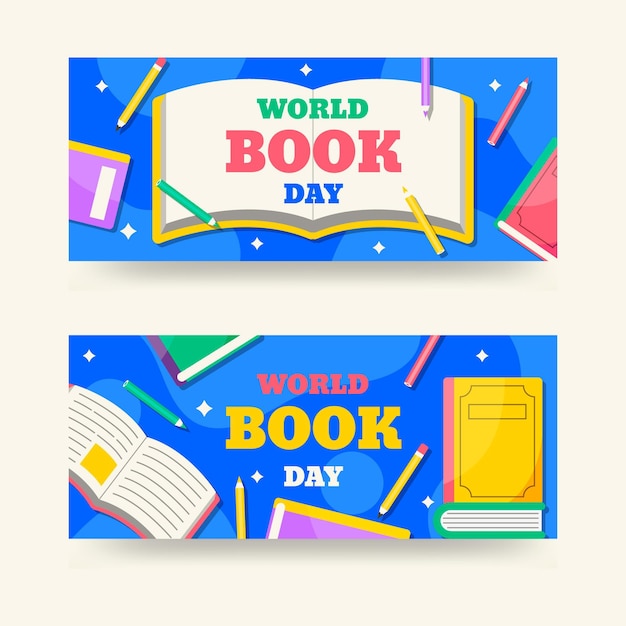 Flat world book day banners