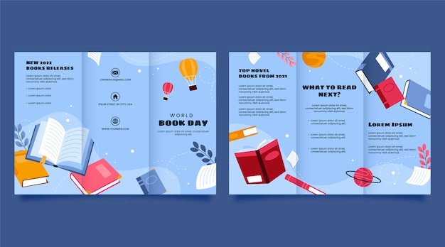 Free vector flat world book day brochure template