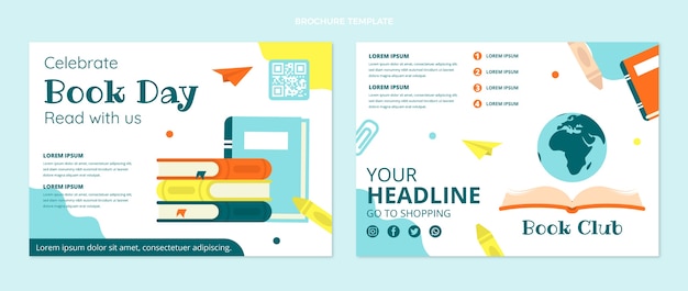 Free vector flat world book day brochure template