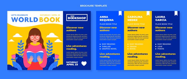 Flat world book day brochure template