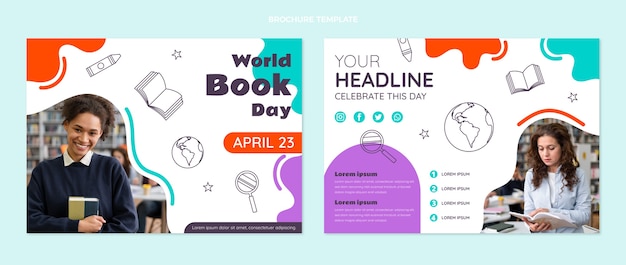 Free vector flat world book day brochure template