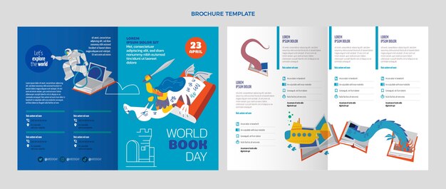 Flat world book day brochure template