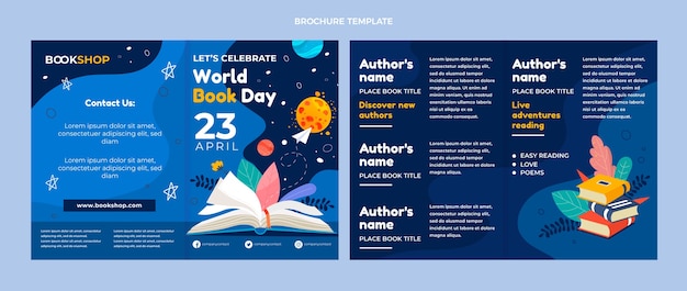 Flat world book day brochure template