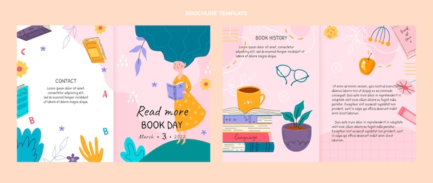 Free vector flat world book day brochure template