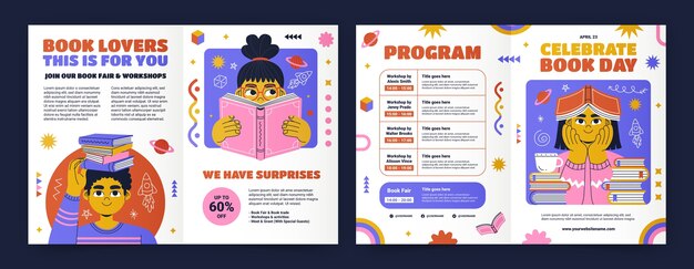 Flat world book day brochure template