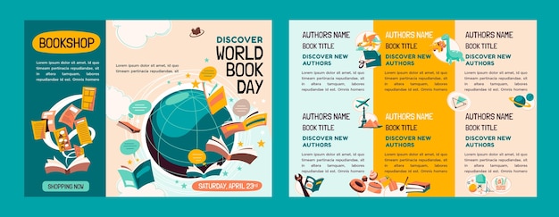 Flat world book day brochure template