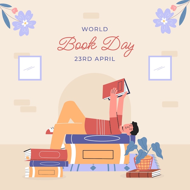 Flat world book day celebration illustration