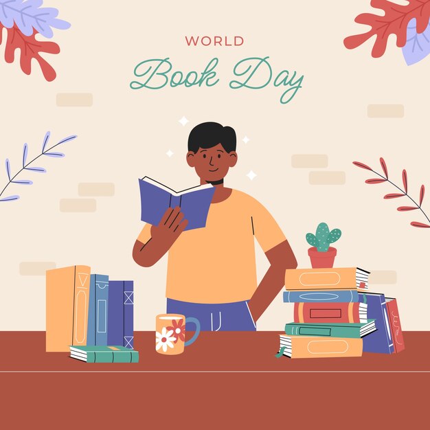 flat world book day celebration illustration