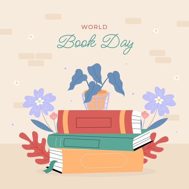 Flat world book day celebration illustration