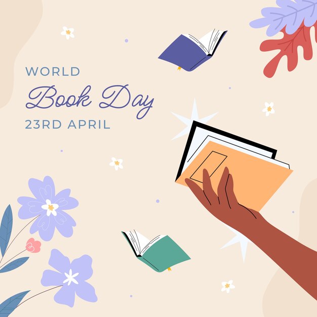 Flat world book day celebration illustration