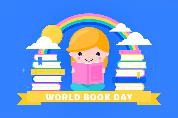 Flat world book day concept