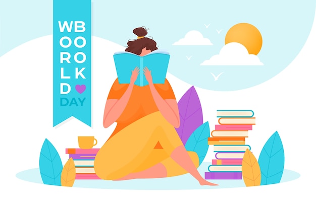 Flat world book day concept