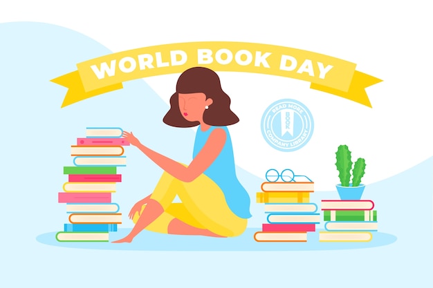 Flat world book day concept