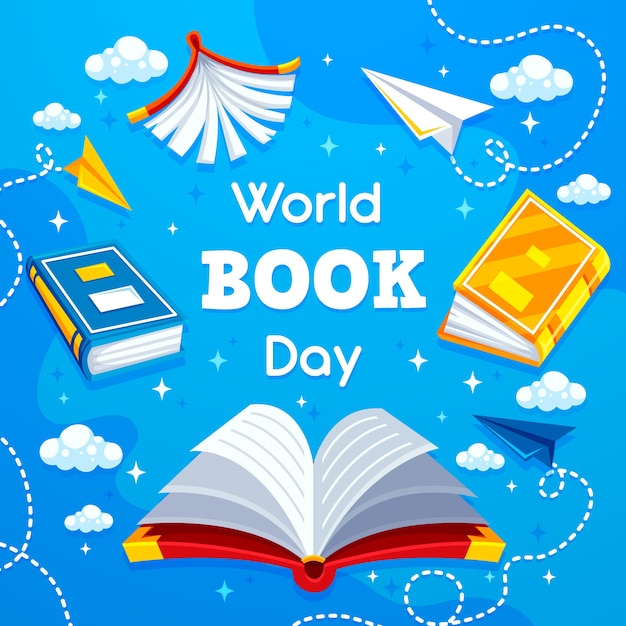 Flat world book day concept