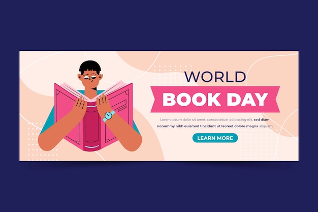 Flat world book day horizontal banner template