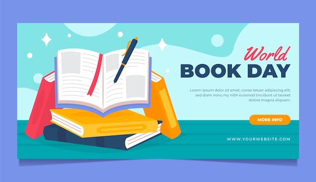 Flat world book day horizontal banner template