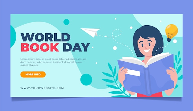 Flat world book day horizontal banner template