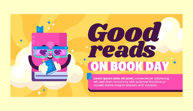 Free vector flat world book day horizontal banner template