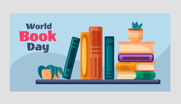 Free vector flat world book day horizontal banner