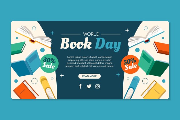 Free vector flat world book day horizontal banner