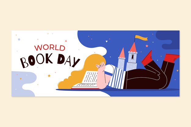 Flat world book day horizontal banner