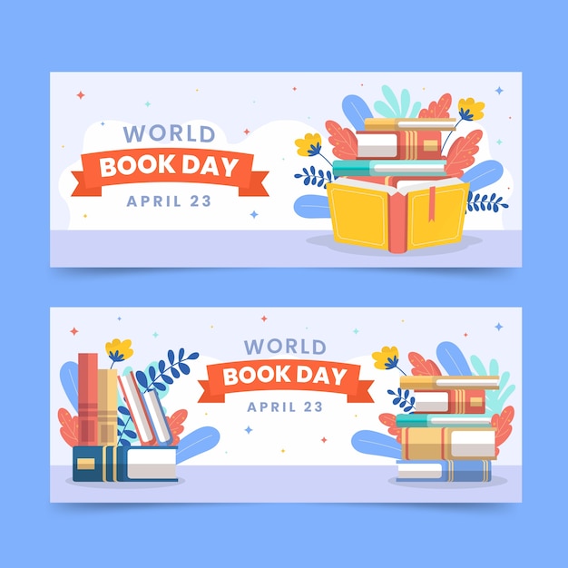 Free vector flat world book day horizontal banners set