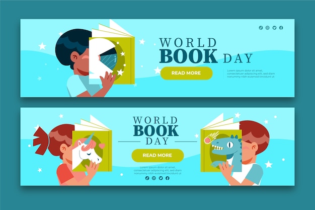 Free vector flat world book day horizontal banners set