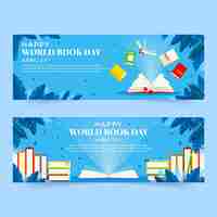 Free vector flat world book day horizontal banners set