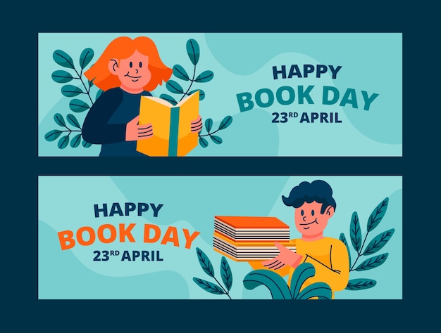 Free vector flat world book day horizontal banners set