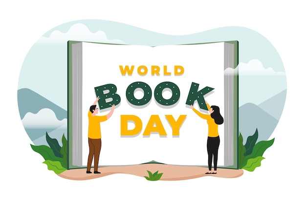 Flat world book day illustration