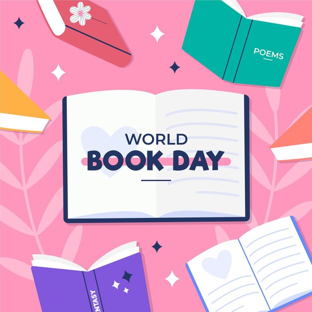 Flat world book day illustration