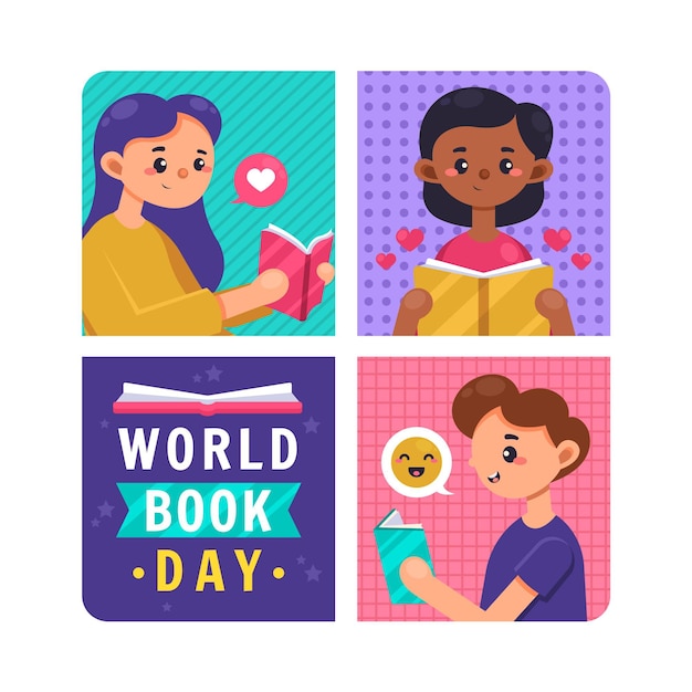 Бесплатное векторное изображение Плоский всемирный день книги