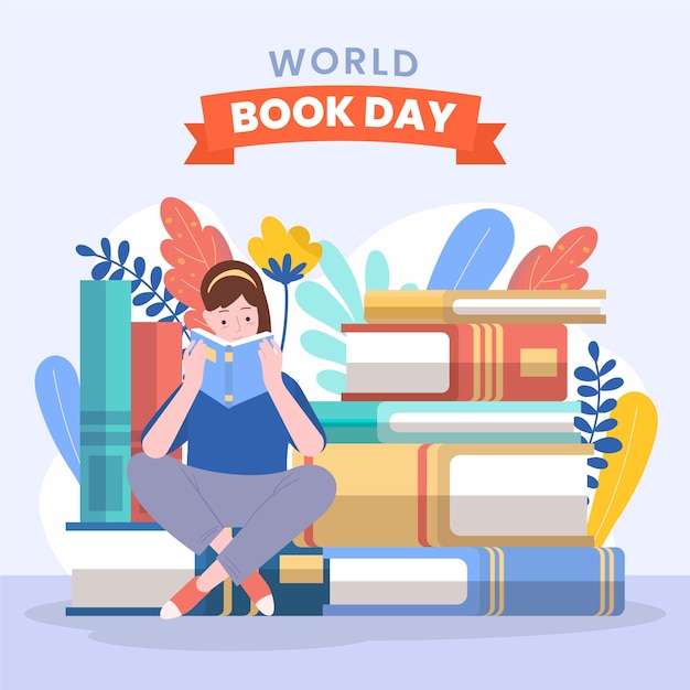 Flat world book day illustration