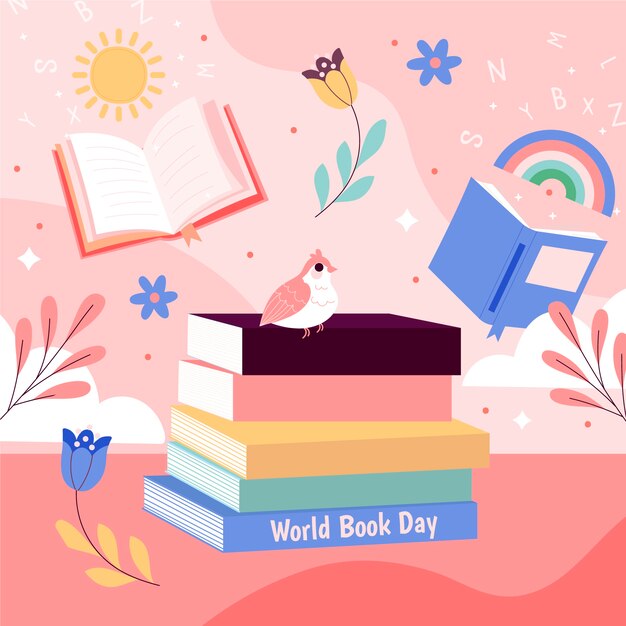 Flat world book day illustration