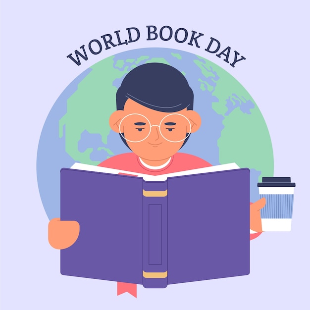 Flat world book day illustration