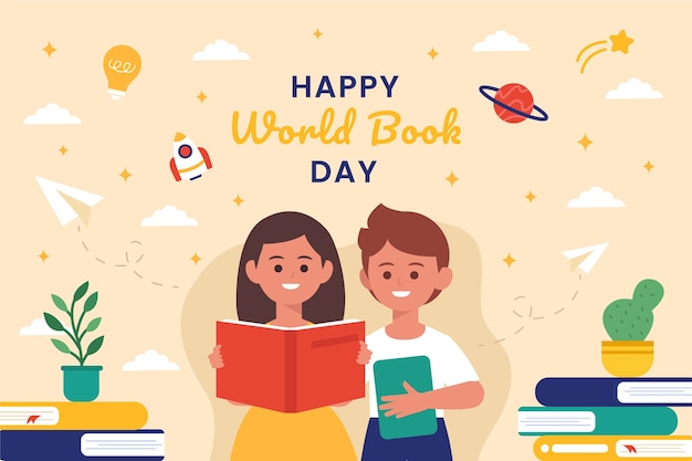 Flat world book day illustration