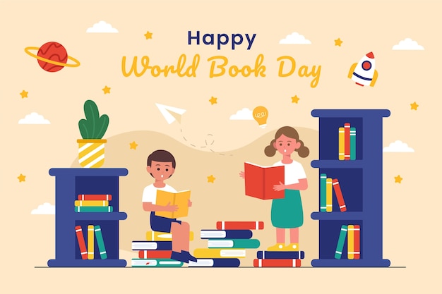 Flat world book day illustration