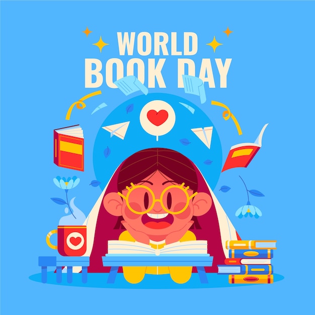 Flat world book day illustration