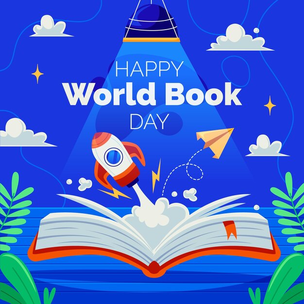 Flat world book day illustration