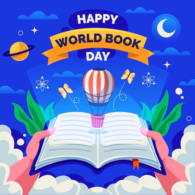 Flat world book day illustration