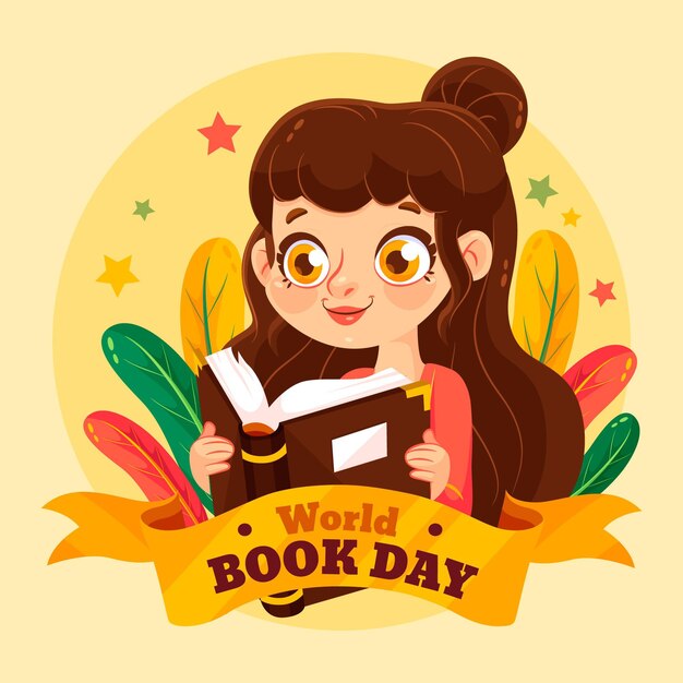 Flat world book day illustration