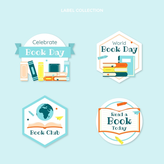 Free vector flat world book day labels collection