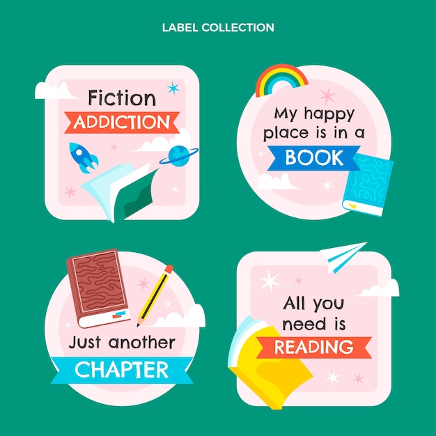 Free vector flat world book day labels collection