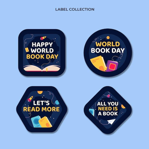 Free vector flat world book day labels collection