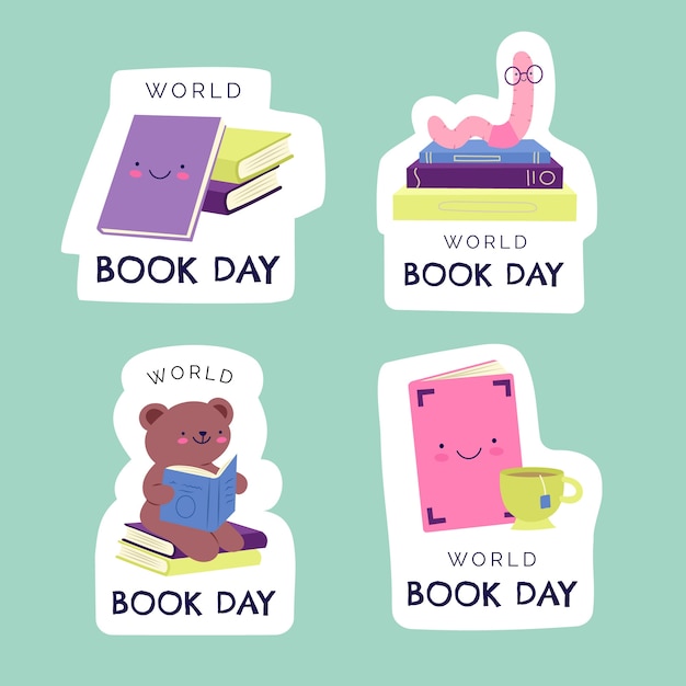 Flat world book day labels collection