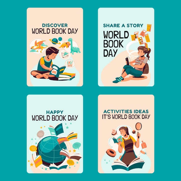 Free vector flat world book day labels collection