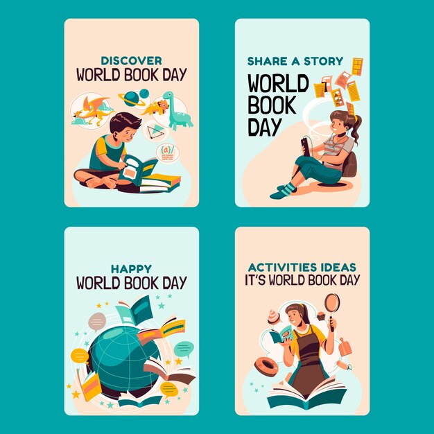 Flat world book day labels collection