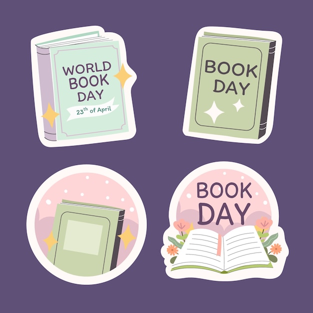 Flat world book day labels collection