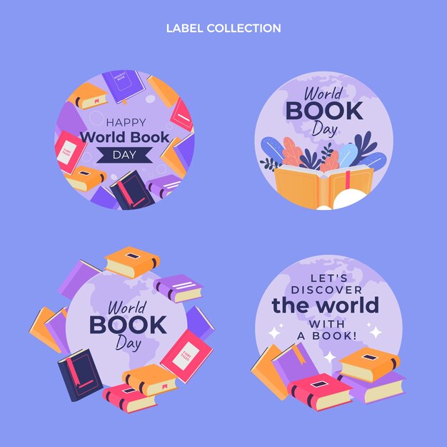 Free vector flat world book day labels collection